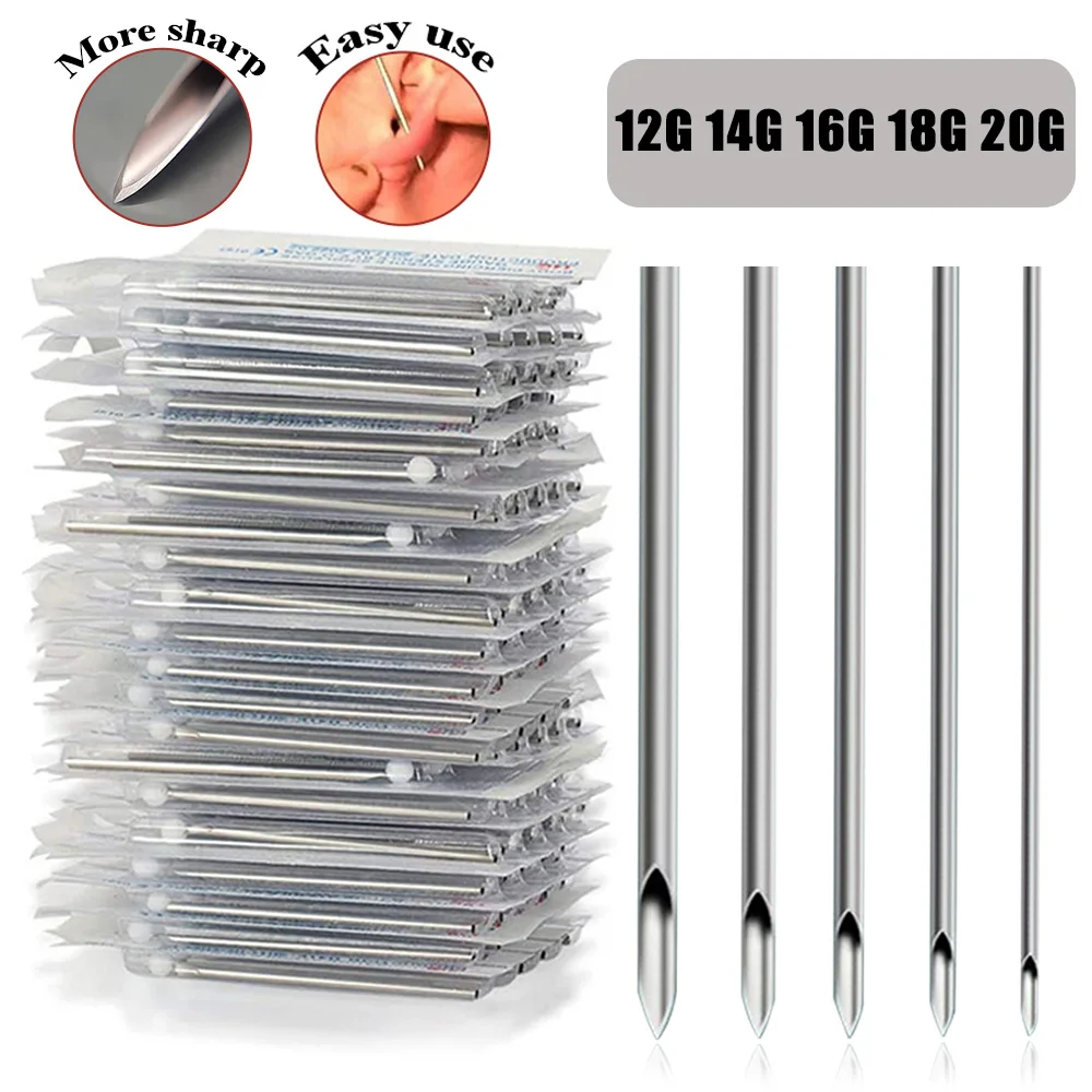 100/50/5PCS Disposable Piercing Needles Ear Nose Navel Nipple Lip Piercing Tools 12G 14G 16G 18G 20G Sterile Needle