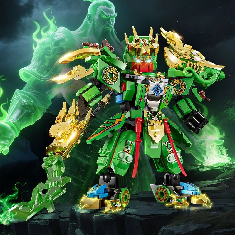 Mecha Warrior Building Blocks Super Hero Green Guan Yu Robot DIY Assembly Figure