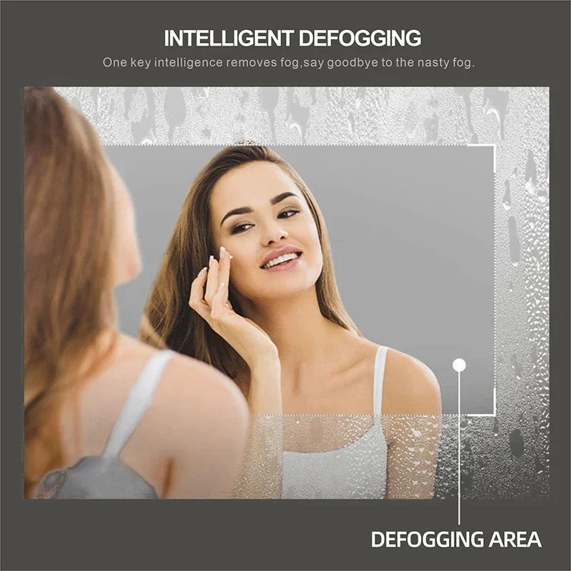 Rectangle Bathroom Mirror Human-body Induction+Bluetooth+3 Color LED+Dimmer+Defogging+Time/Temperature Display Vanity Mirror
