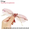 Diamond Cutting Reading Eyeglasses Alloy Rimless Women Pink Gradient Reading Glasses Woman Rhinestone Metal Anti Blue +4.0 1