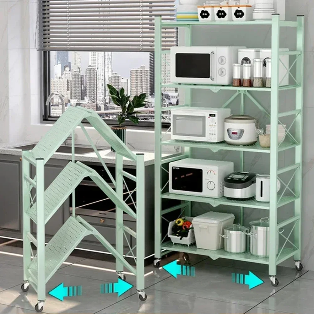 Foldable Large Iron Frame Storage Multifunctional Shelf Display Kitchen Storage Rack Multilayer Foldable Metal Shelves