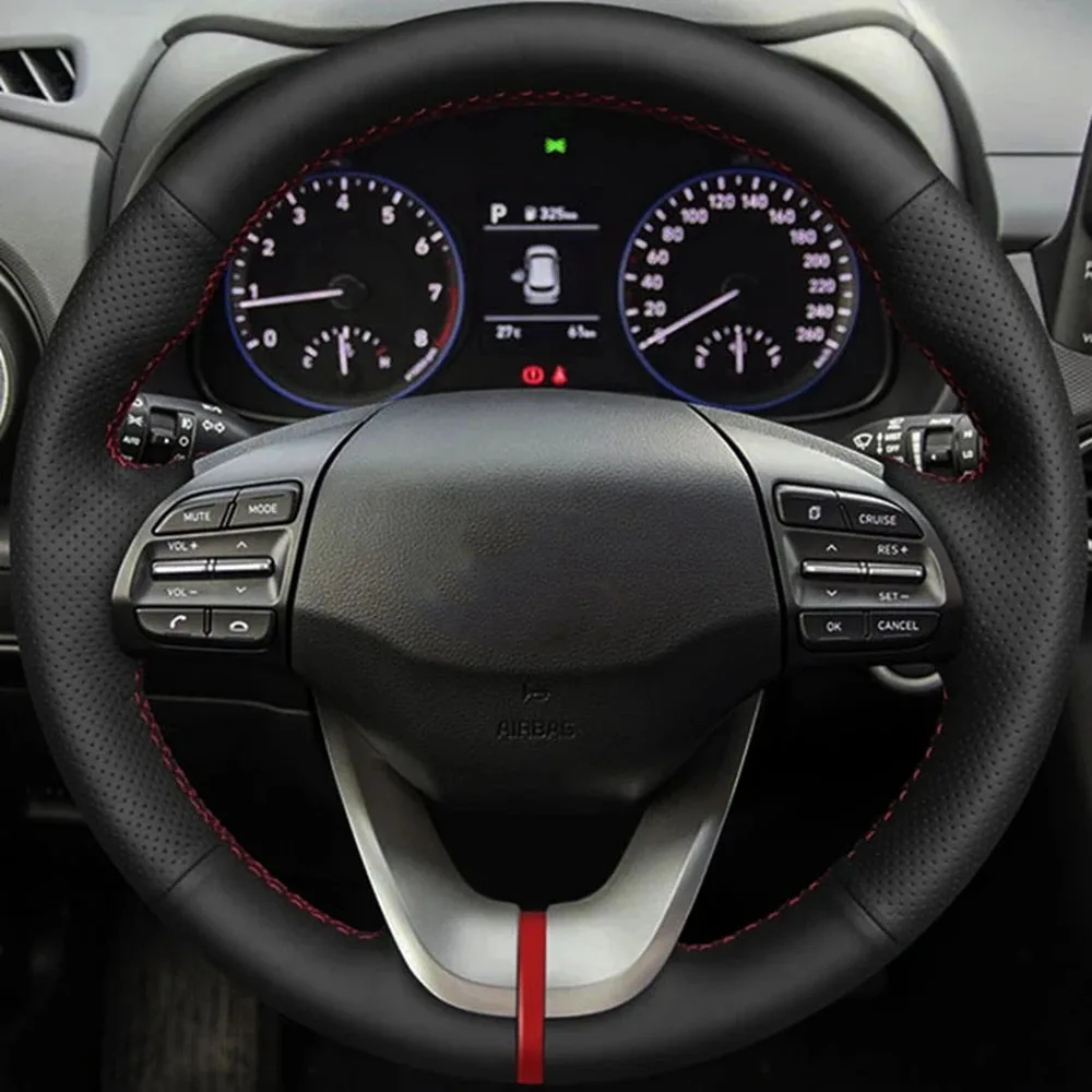 DIY Lenkradbezug aus schwarzem Kunstleder für Hyundai Veloster 2019-2020, I30 2017, 2018-2020, Elantra 2019-2020