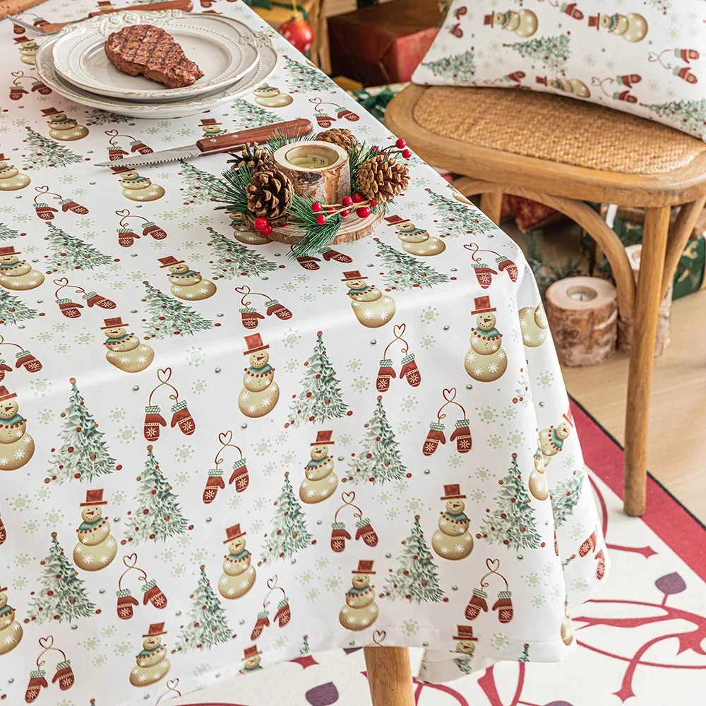 

1pc Boutique Waterproof Christmas Snowman Printed Table Cloth Holiday Winter and Christmas Tablecloth Holiday Legacy 55"x118"