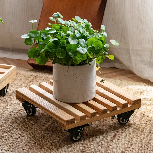 Szilárd Fa Kerekekkel Mobil Tálca Tartály Virágcserapár Tároló Állvány Univerzális Kerék Alap Zamatos Virágállvány Mozgó - Image 2