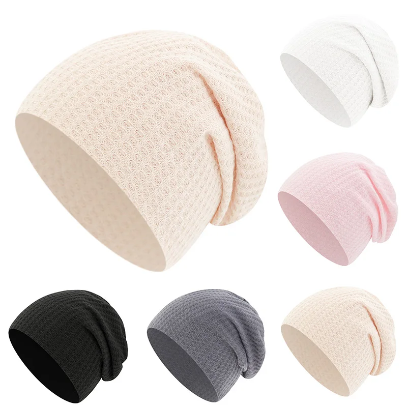 Spring Knitted Waffle Baby Beanie - Double Layer Solid Color Newborn Hat