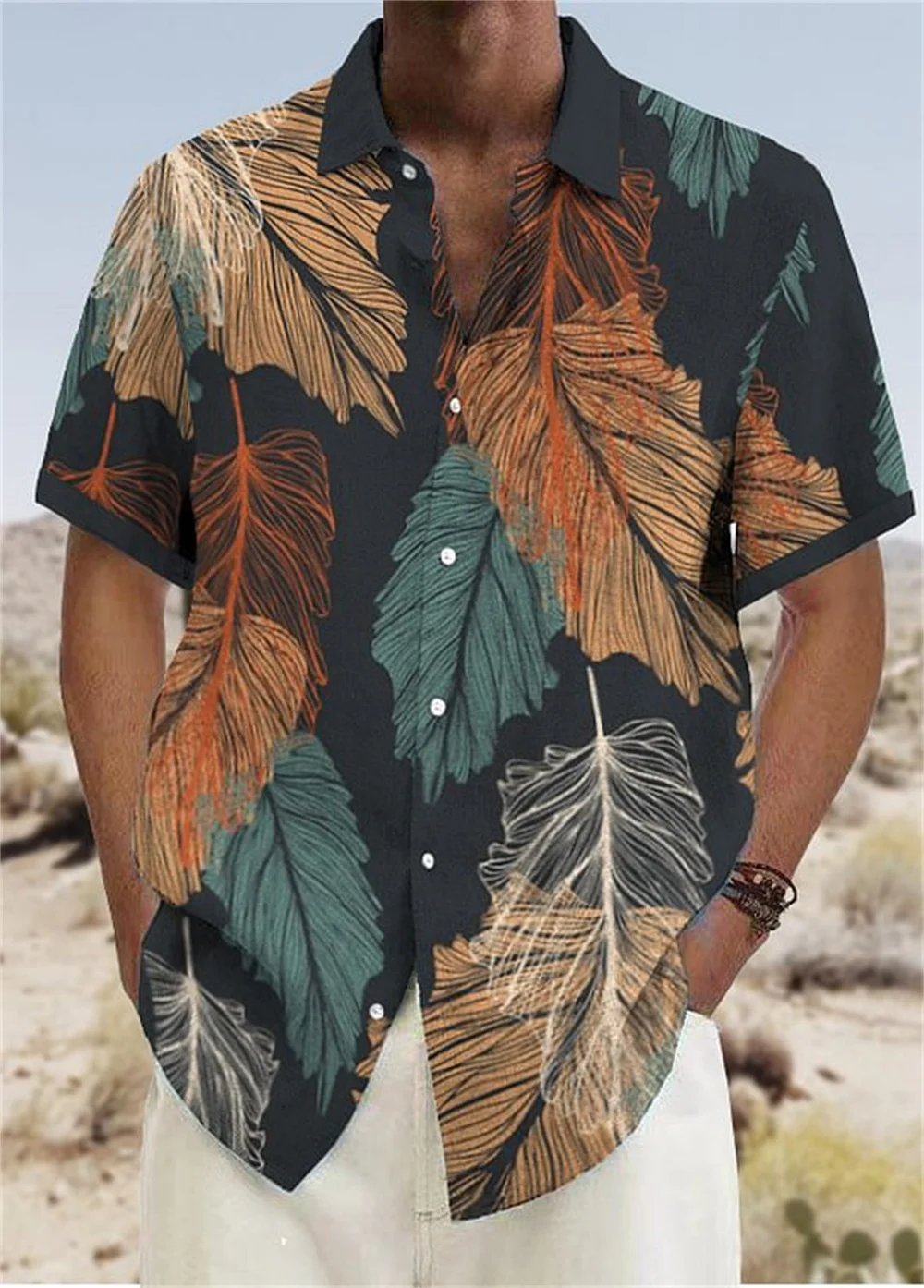 Fashion men's casual lapel short sleeved shirt Women's high-definition printed soft and healthy materials 2023 Summer New 2