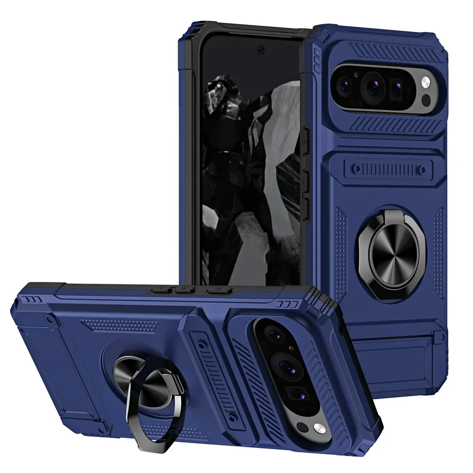 Magnetic Car Mount Wallet Armor Case with Ring Holder and Stand