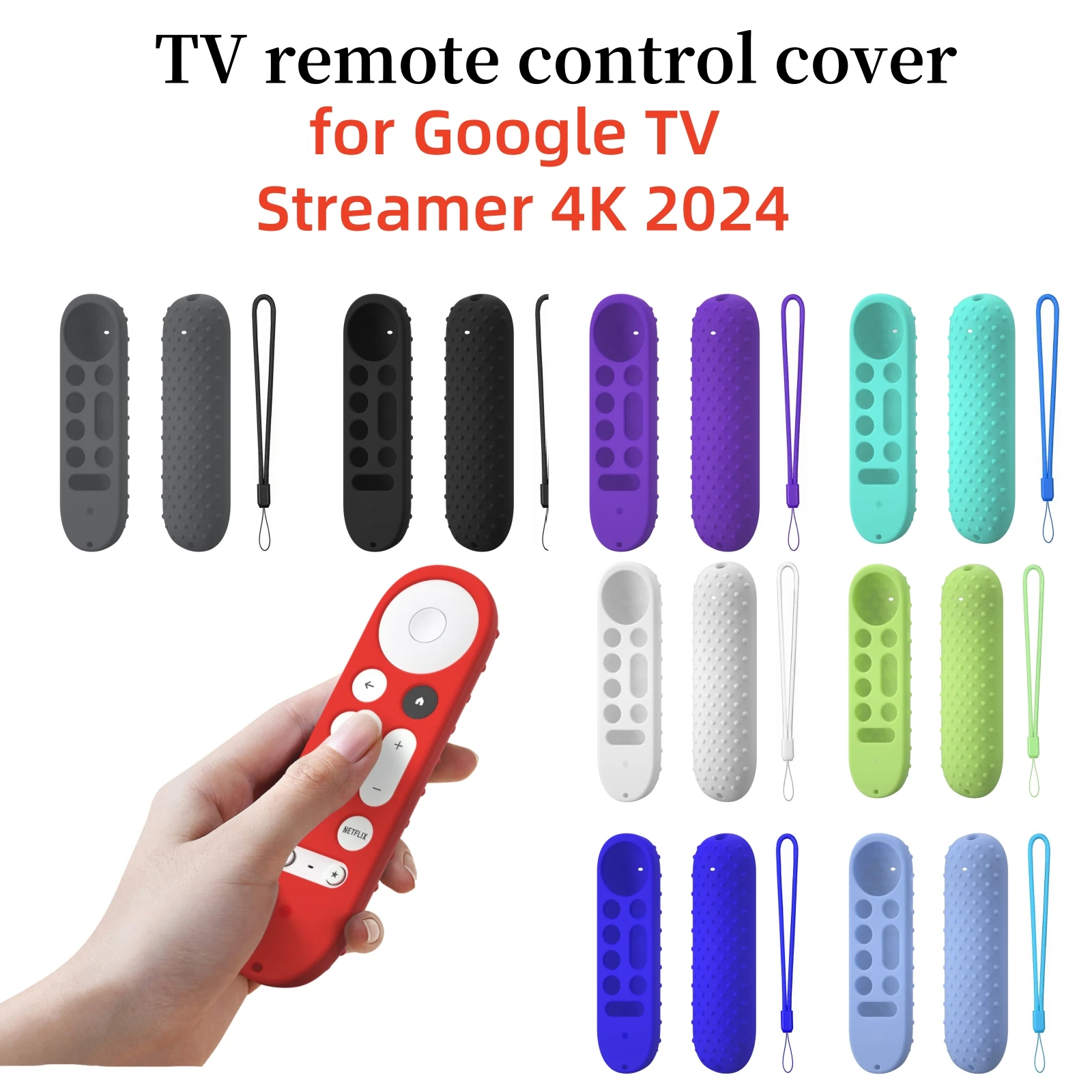 Silicone Protective Case for Google TV Streamer 4K Voice Remote Control Anti-Slipping Protection Cover Shell with Lanyard