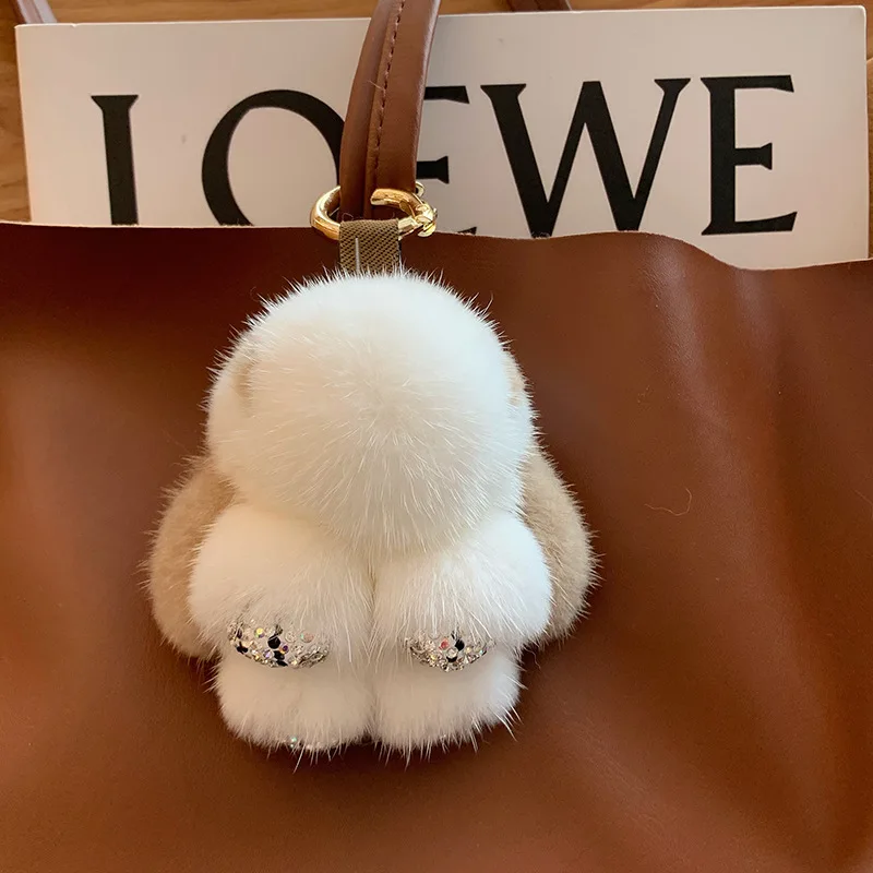 Cute Bowknot Pendent Rabbit Fur Pom Pom Keychain Bulk Fluffy Key