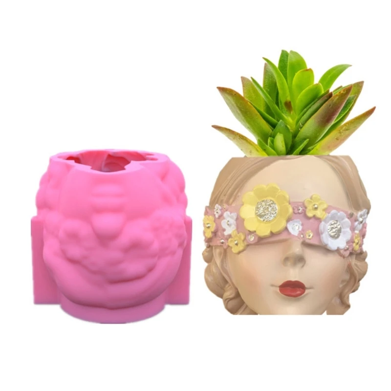 

R3MC Blinded Girl Flower Pot Silicone Mold Concrete Candlestick Resin Mould DIY Succulent Planter Mold Craft Home Decorations