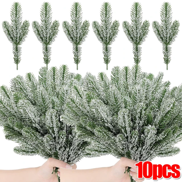 5/10Pcs Christmas Snow Frosted Pine Branches Artificial Pine