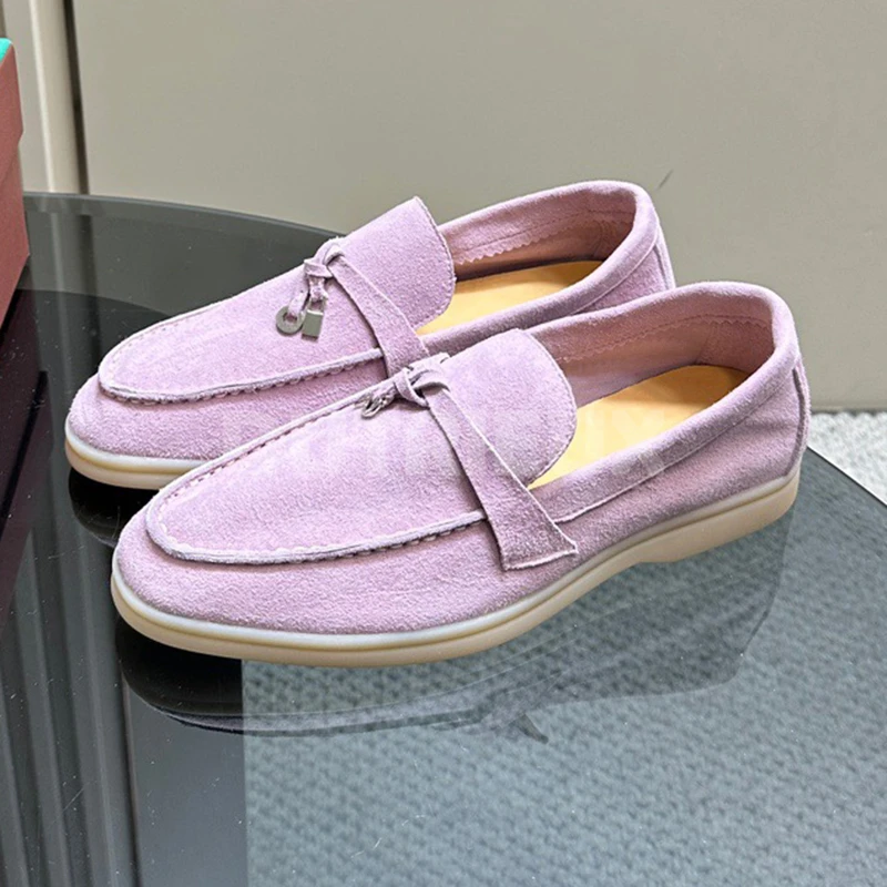 

Spring Autumn New Man Flat Shoes Cow Suede Upper Handmade Sewing Thread Female Shoes Simplicity Versatile Lovers Loafers