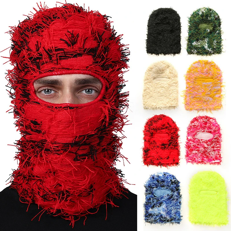 

Balaclava Distressed Knitted Full Face Ski Mask For Men Outdoor Camouflage Fleece Fuzzy Balaclava Ski Balaclava Beanies Men Hat