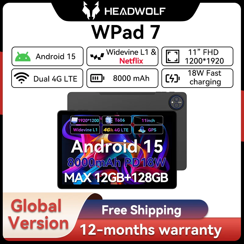 Headwolf Wpad7 Android 15 タブレット 11 インチ FHD 1920