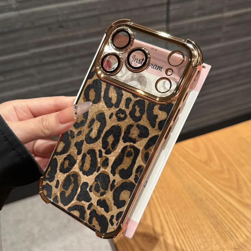 Leopard Print Transparent Shockproof Fashion Case with Plating Design