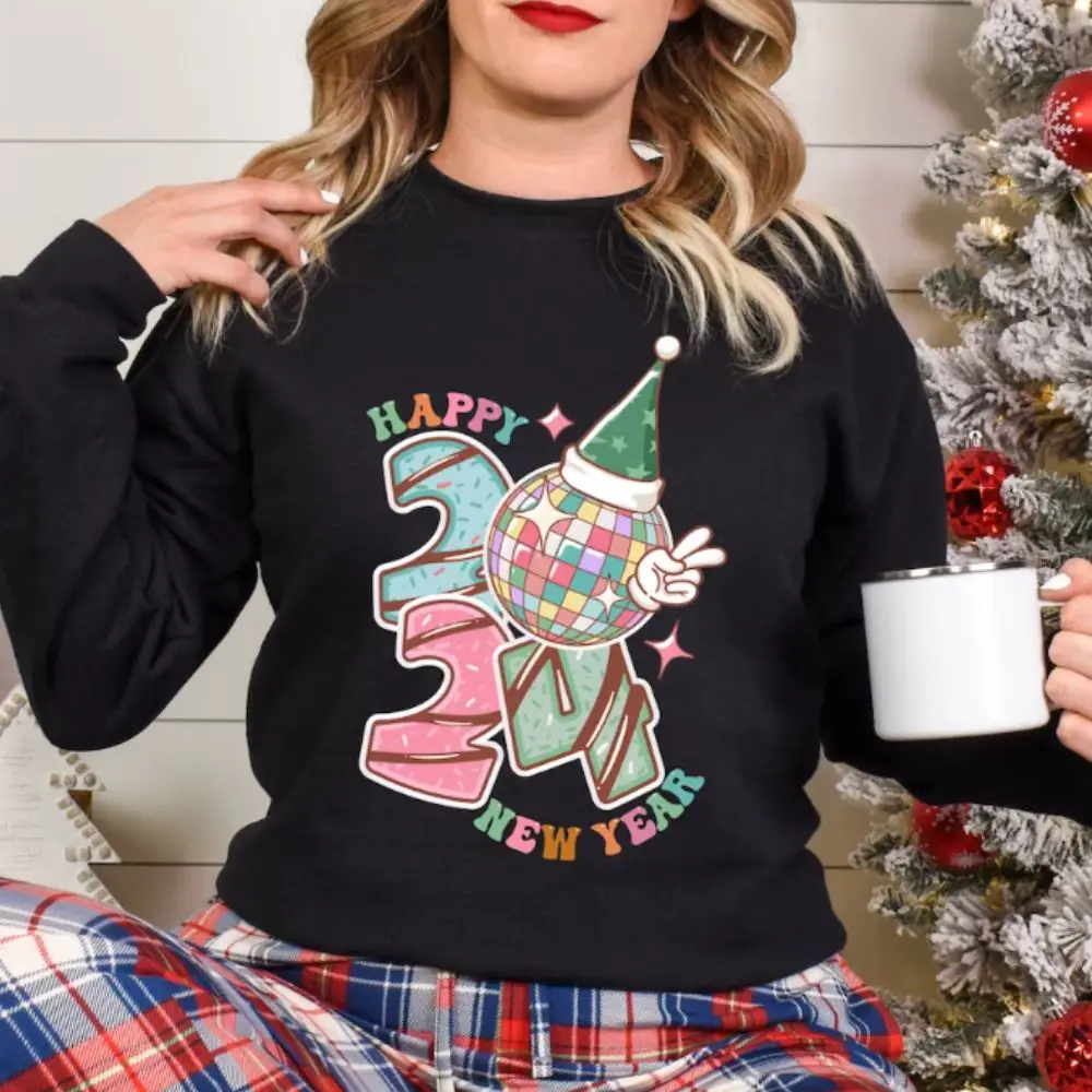 New Year's 2024 Sweatshirt Plus Size Casual Pullover Retro Happy New Year Sweatshirts sweatshirts highland cattle rose sweatshirt in multicolor size s