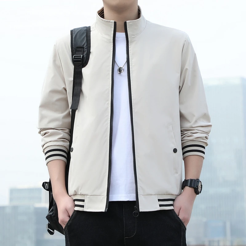 Spring and Autumn Jackets Mens Coats Streetwear Standard Collar Striped ...