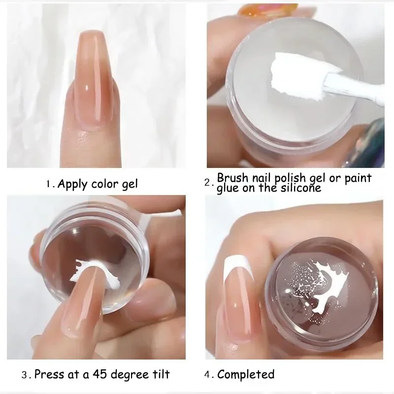 Nail Stamper Jelly Silicone Printing Nail Polish Stamping French Tip Nail Stamp Template with Scraper Manicure Stencil Tools Set 4