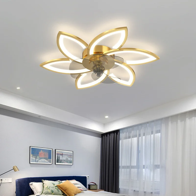 Petals LED Ceiling Lamp Ceiling Fans With Light Bedroom Dining Table Fan Lamp Ventilator Remote Control 220V Black Light Fixture 3