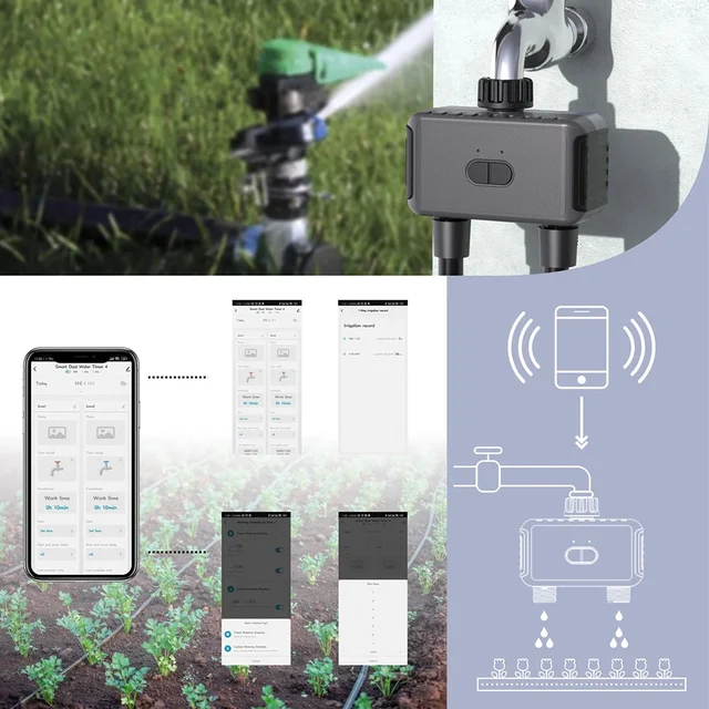 Tuya Smart Watering Timer 2 Outlet Smart Sprinkler Drip Irrigation Controller Water Valve Rain Delay Programmable Controllers 5