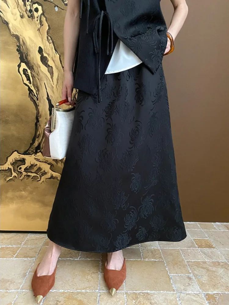 HALO Sleeveless Vest Skirt Two Piece Set For Women 2024 Spring/Summer New Design Sense Chinese Style Lace Up Jacquard