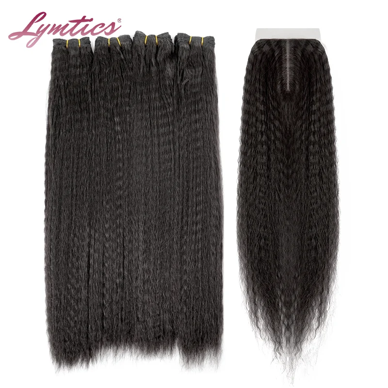 Soft Silk Synthetic Hair Extensions Kinky Yaki Straight Weave Bundles With Closure Heat Resisitant Fiber For Woman