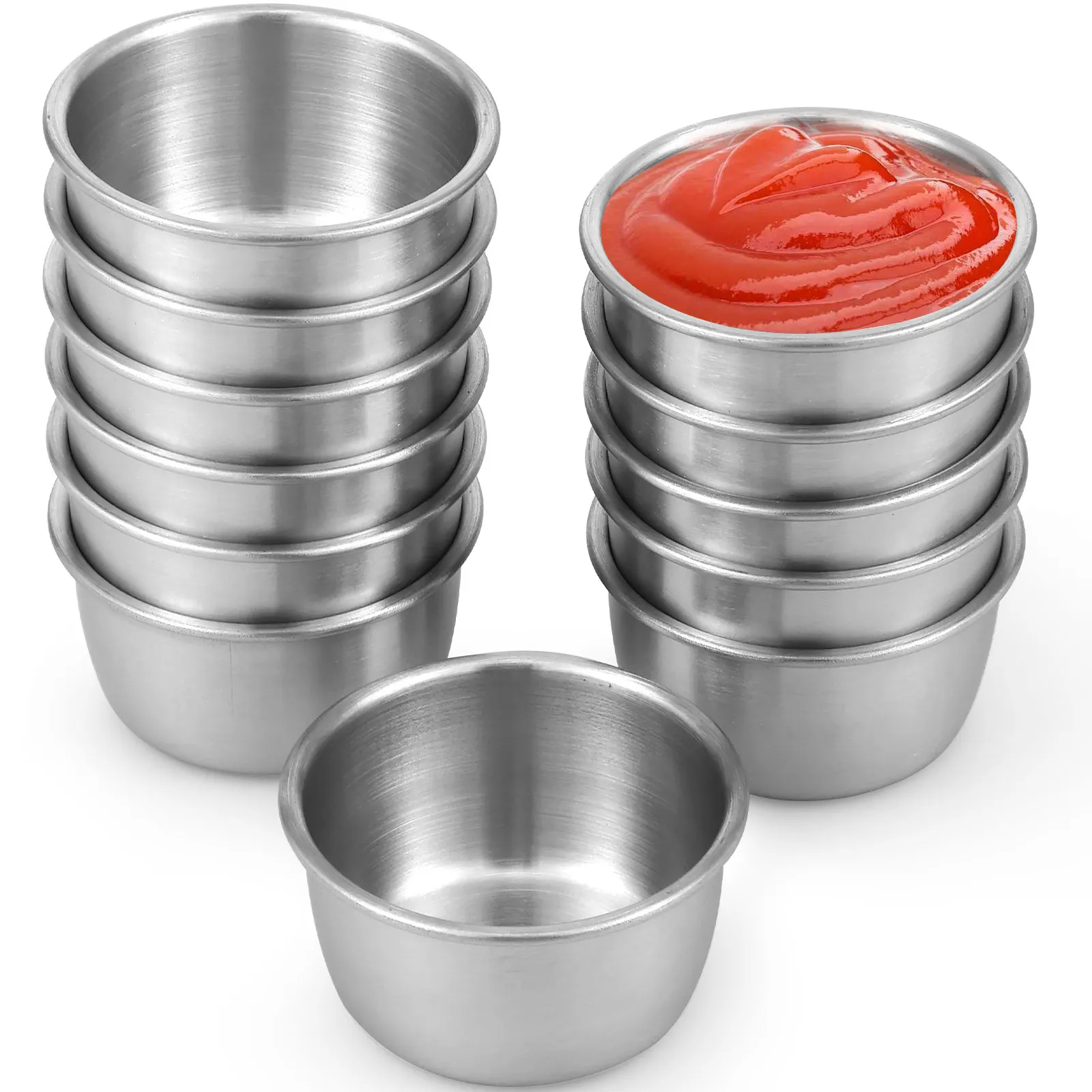 Set of 12 Stainless Steel Mini Sauce Dipping Bowls - Reusable Round Seasoning Cups