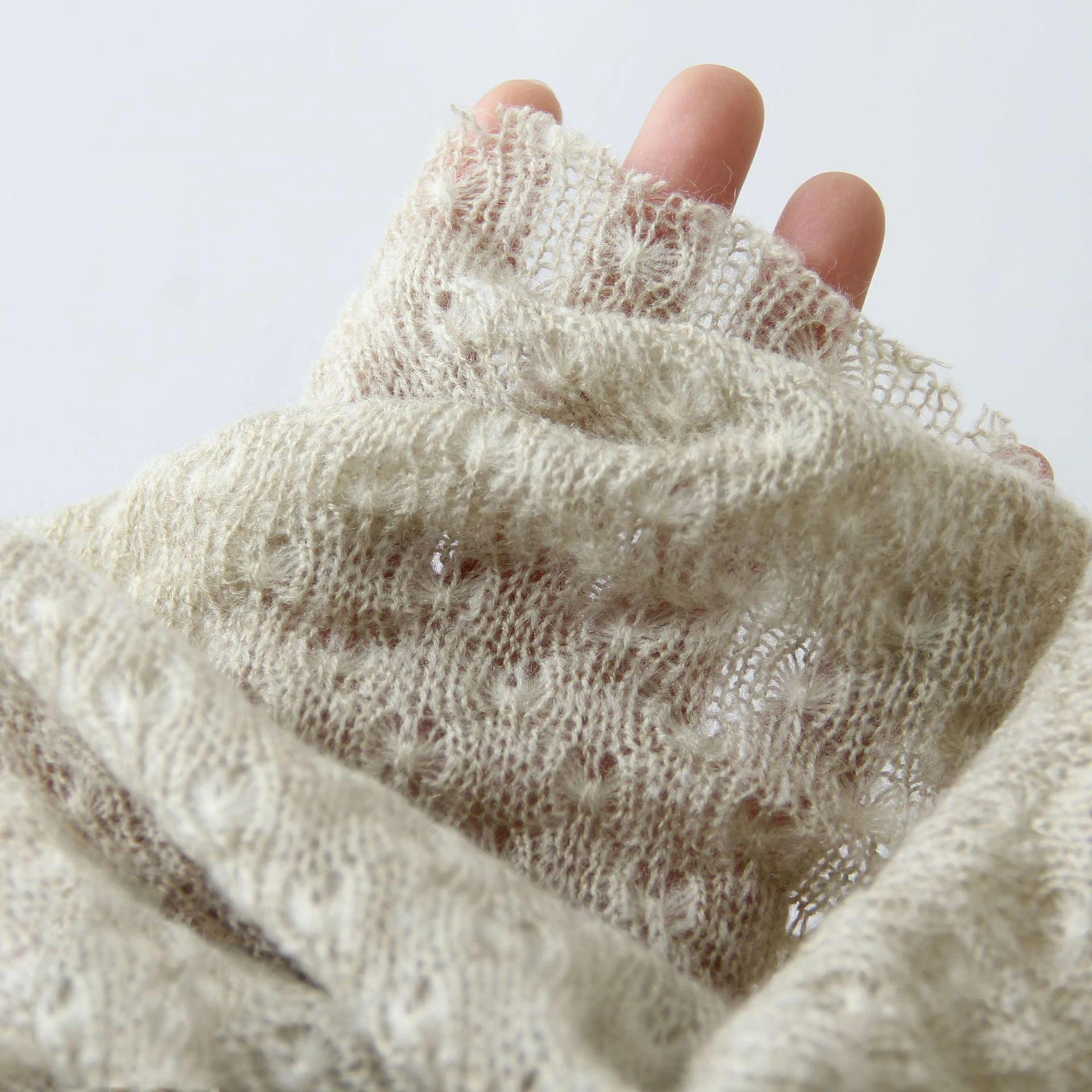 

Wool Hollow Knitted Khaki Apricot Soft Touch Imitation Rabbit Hair Fabric Designer Fabric