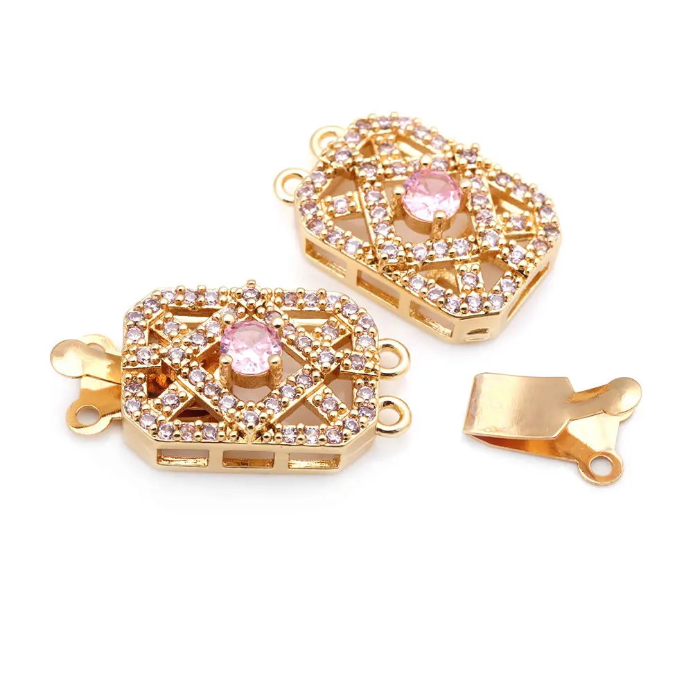 4 juegos de collares rectangulares de latón y circonita de Color dorado de 18K, cierres de conexión de 2 líneas, accesorios para hacer joyas Diy de alta calidad - details 3