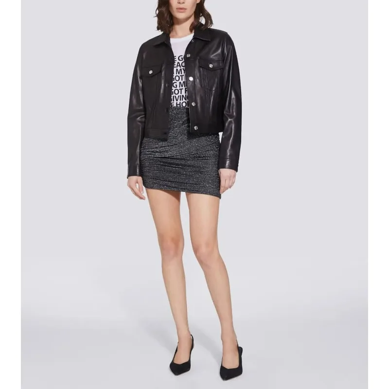 Women's Black Genuine Lambskin Leather Women Trucker Leather Jacket Fashion Trends