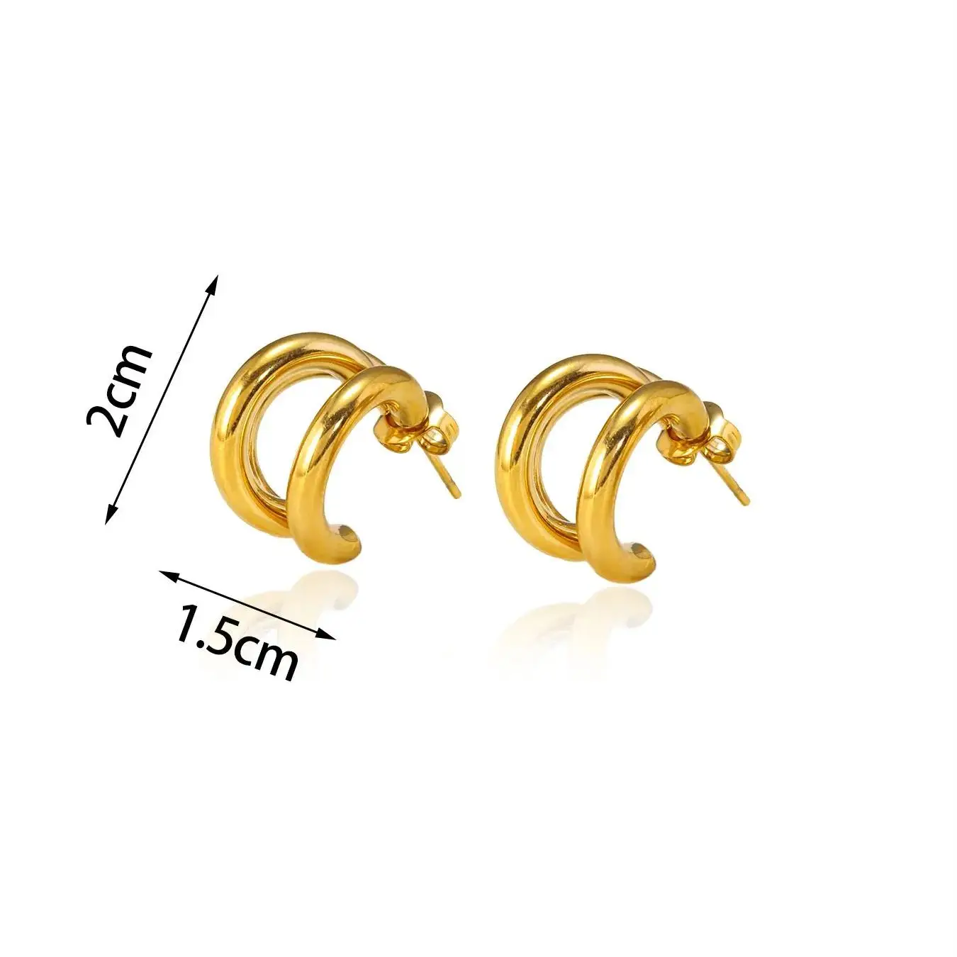 CARLIDANA Large Triple Layer C-Shaped Women Earrings Stainless Steel Gold-Plated Metalized Texture Geometric Thick Hoop Earrings 6