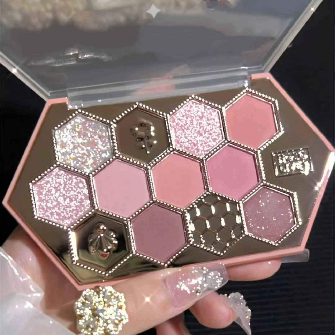 Honeycomb Broken Diamond Eye Shadow Tray Honey Tea Milk Coffee Orange Brown Matte Earth Color Sparkling Powder Makeup