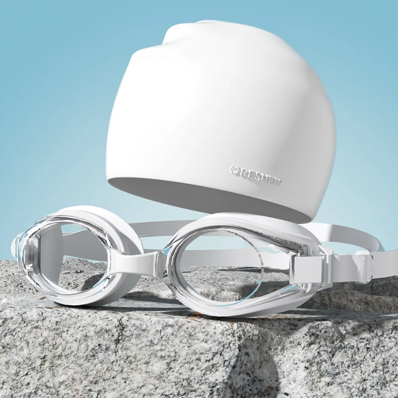 Swimming Goggles Cap Adult HD Anti-fog Swimming Goggles Set Waterproof Silicone Swim Glasses Anti-UV Swim Eyewear