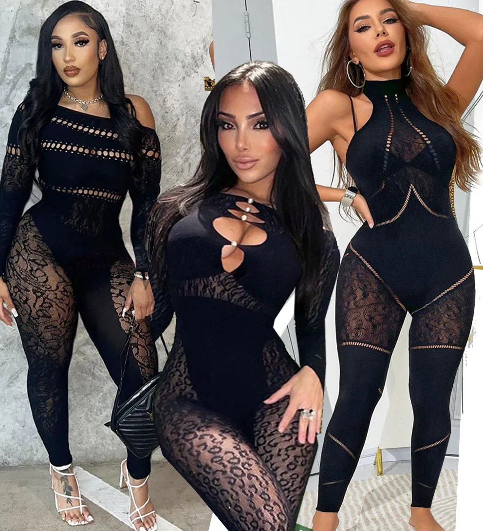 Women Romper Jumpsuit Hollow Out Mesh Playsuit Bodysuit Nightclub Party