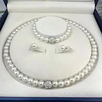 Ensemble de 3 pièces de bijoux en Imitation de perles, boule de feu, collier, Bracelet, boucle d'oreille, couleur argent, pierre de cristal, bijoux de mariée élégants 1