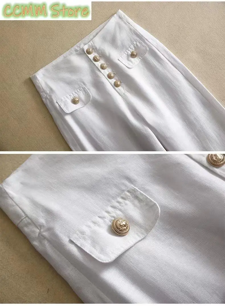 Classic Style Suit Pants Wide-LegPants Women High Waist Drooping Women'sPants Loose Slimming Cotton and Linen Trousers Trousers