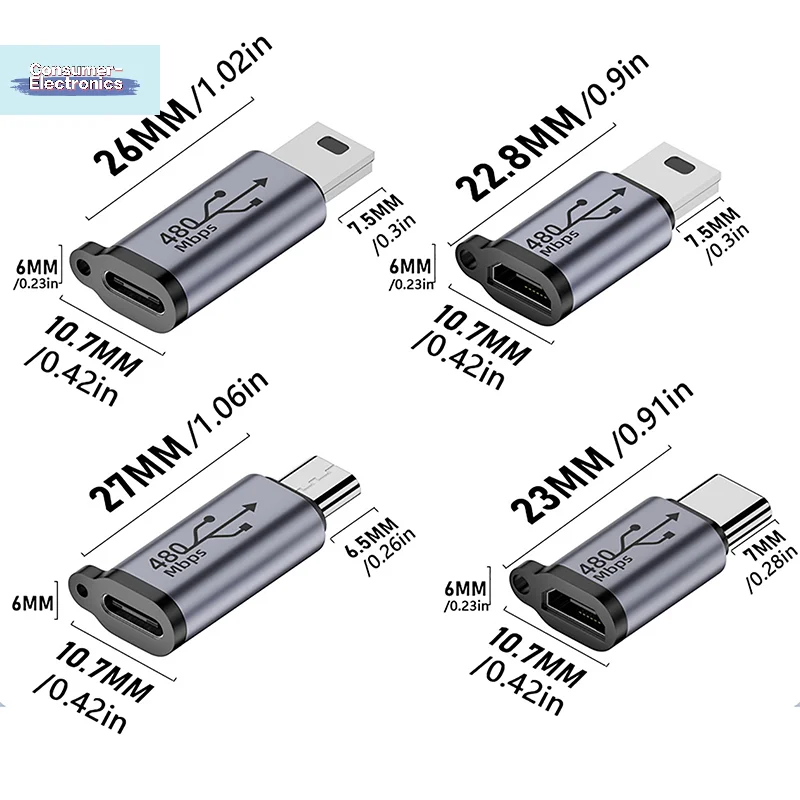 【1Pc USB-C-마이크로 USB 미니 USB 어댑터 타입-C 암-마이크로 USB 수 변환기(전화 태블릿 카메라 충전 어댑터용)】