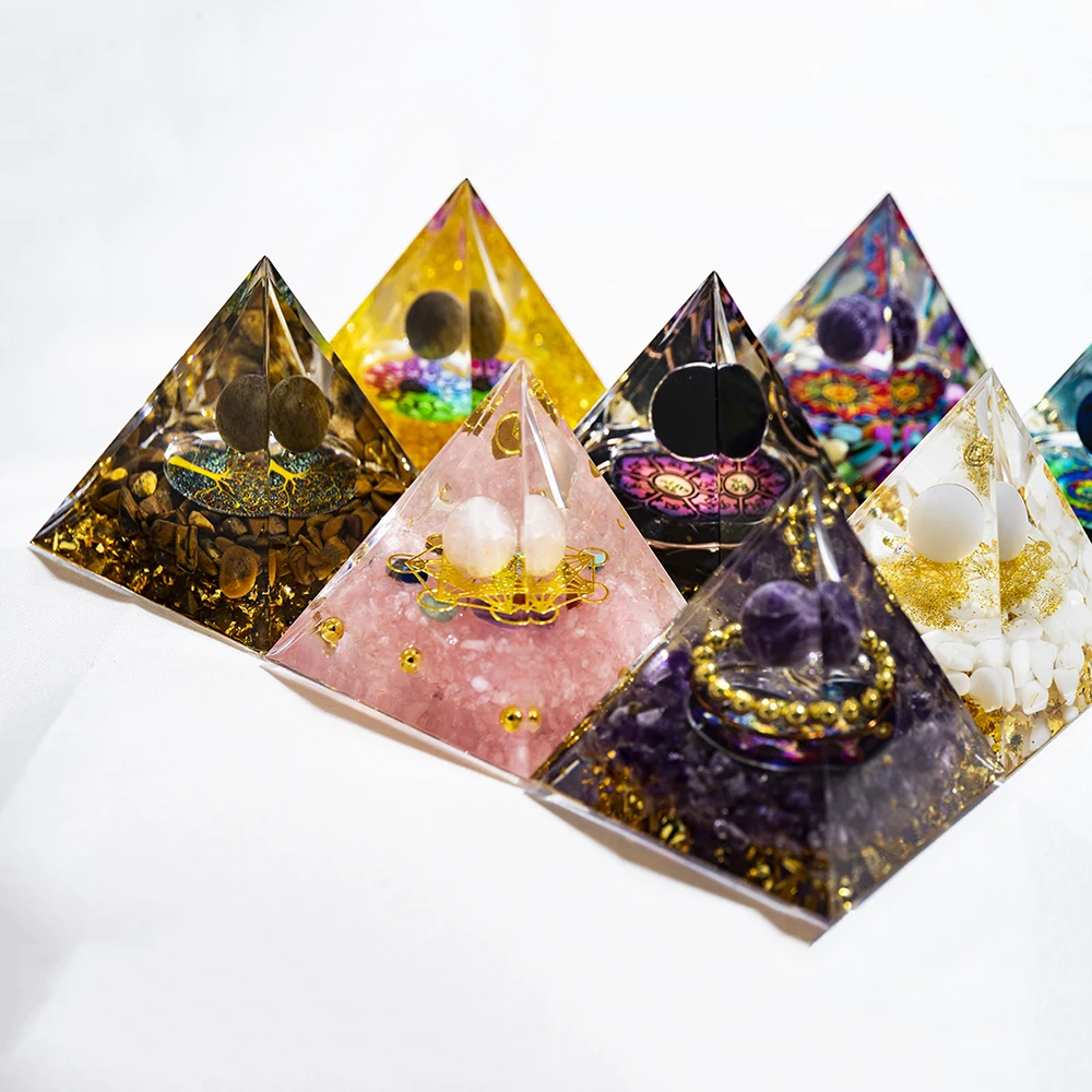 Pyramide d'énergie en cristal de quartz naturel, péridot, alanding yst, reiki, guérison, chakra, résine, outil de méditation, décor de chambre