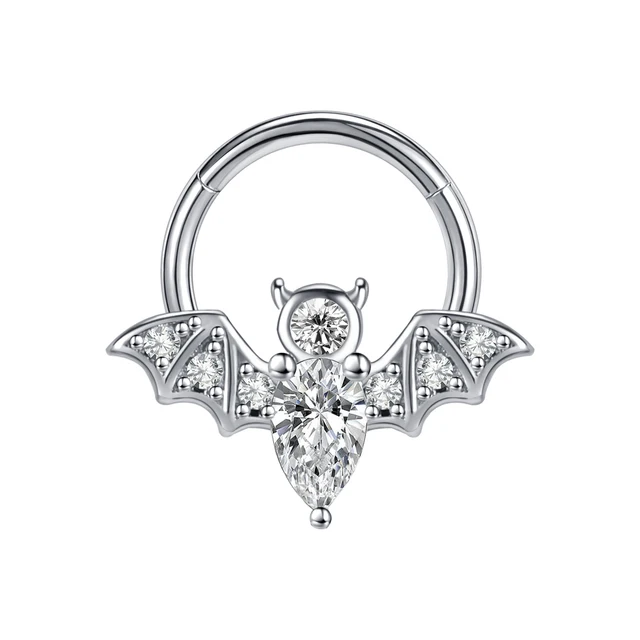 New Nose Piercing Ring Nase Cuff Septum Piercing Ring Titanium Steel Nariz Piercing Ear Cartilage Tragus Goth Piercing Nez Opal Bat-Silver