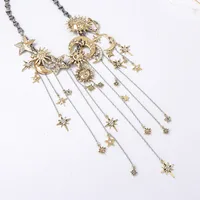 Colliers cascade rétro exagérés en alliage avec étoiles, lune et pampilles pour femmes, style Y2K Hiphop Punk, chaîne de clavicule, bijoux de fête, cadeaux 4