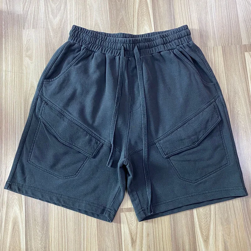 Summer Shorts Streetwear Vintage Men Casual Loose Pockets Stitching Shorts Men's Lace-up Mid Waist Solid Color Straight Shorts nike shorts