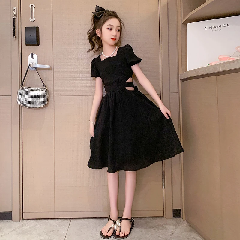 Vestido de noite das crianças Branco Preto Verão Elegante Princesa Meninas Roupas Longas Traje de vestido bonito para menina 4-16 anos