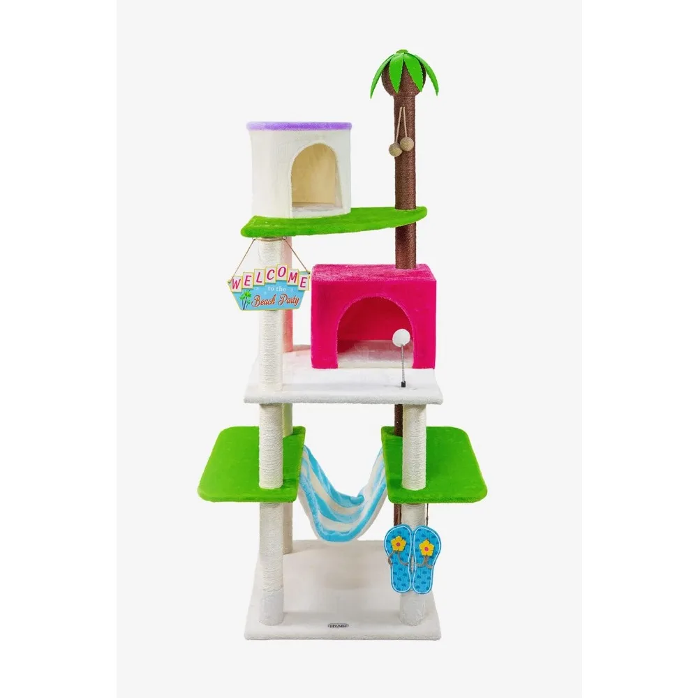 

72.8-inch Cat Tree Tower Apartment Furniture Plush Platform with Scratching Pillars Toy Ball Pet House Indoor Cat Game,Cat Tower