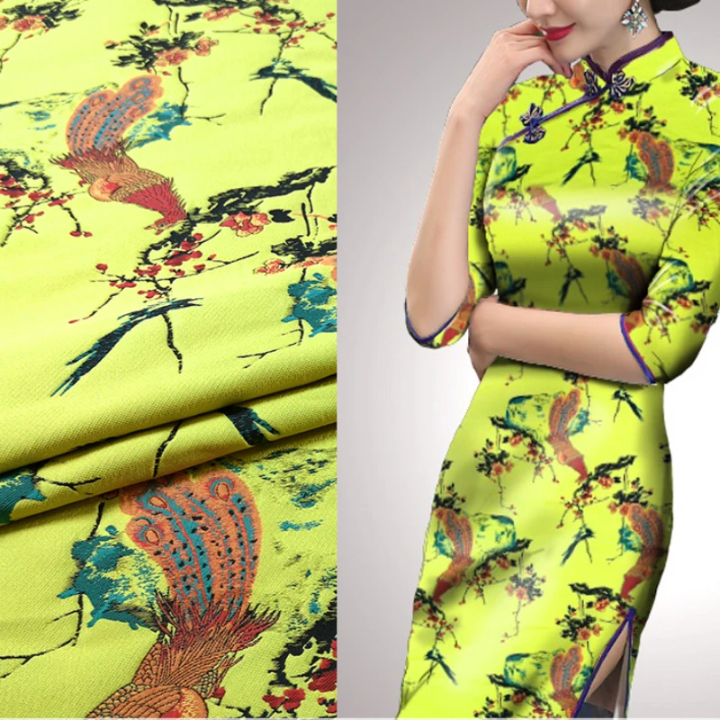 

Jacquard Cheongsam Fabric Brocade Spring Autumn Phoenix Plum Blossom Tang Suit Hanfu Cloth for Dress Per Meter