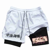 Itadori Yuji 2 in 1 Compression Shorts for Men Anime Jujutsu Kaisen Performance Shorts Basketball Sports Gym Shorts with Pockets 2