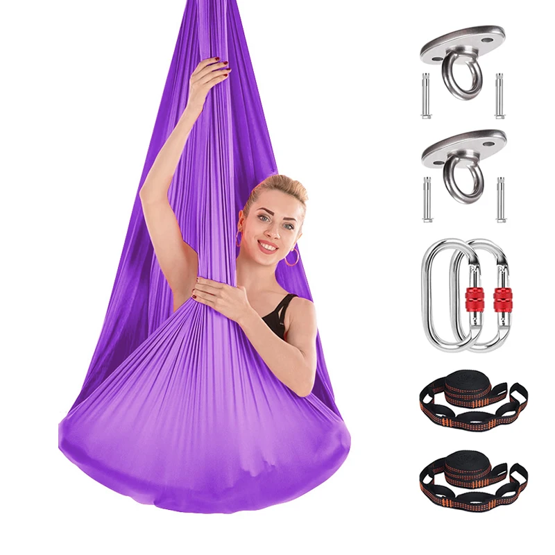 Description Picture 2 of item4*2.8m Full Set Aerial Silk Yoga Hammock Inversion Traction Exercises Anti-Gravity Yoga Pilates Trapeze Swing