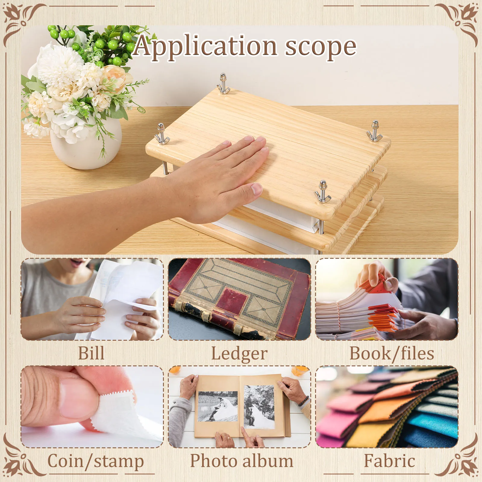 Book Press Bamboo Wood Book Binding Press Portable Paper for Bookbinding Practical Binding Tools for Craft book binding press