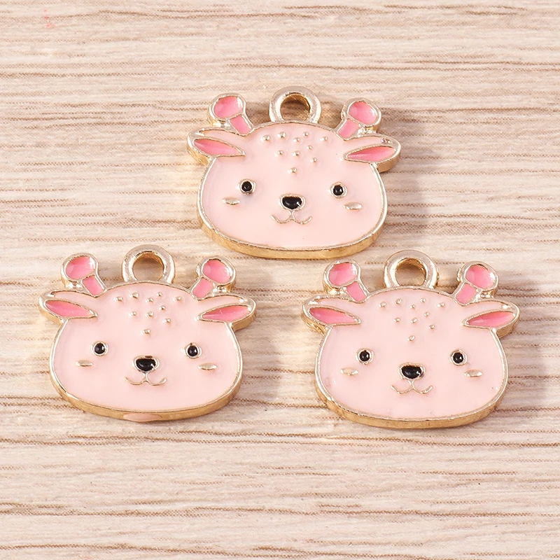 10 Stück 15x13mm Cartoon-Emaille-Tierkopf-Anhänger mit Hirschmotiv für Schmuckherstellung, Ohrringe, Halsketten, DIY, handgefertigte Bastelbedarf