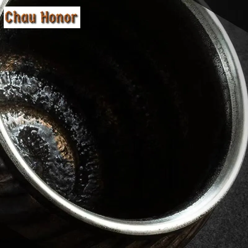 170ml High-end Gilt Iron Glaze Ceramics Tea Cup Handmade Household Coarse Pottery Puer Kungfu Teaset Tea Ceremony Gift Packaging