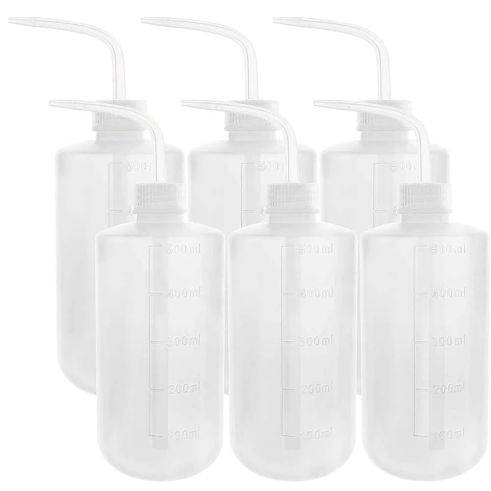 

6pcs 500ml Plastic Safety Wash Bottles Lab Squeeze Bottle LDPE Squirt Bottle Tattoo Bottle with Narrow Mouth and Scale Labels